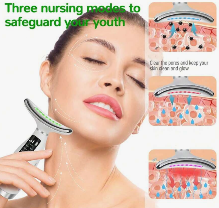 LED Neck & Face Massager - Portable Thermal Vibration LED Therapy